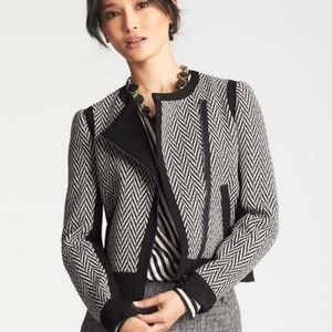 Ann Taylor Wool Blend Herringbone Asymmetrical Zip Moto Jacket Blazer, 14